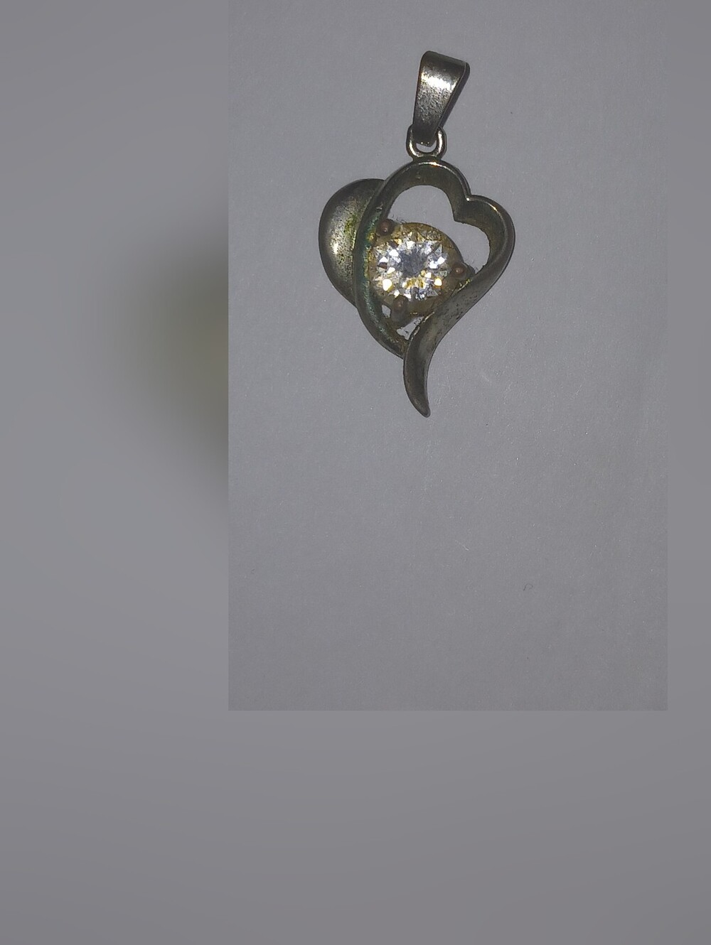 Heart-Shaped Pendant with Clear Stone - Silver Tone